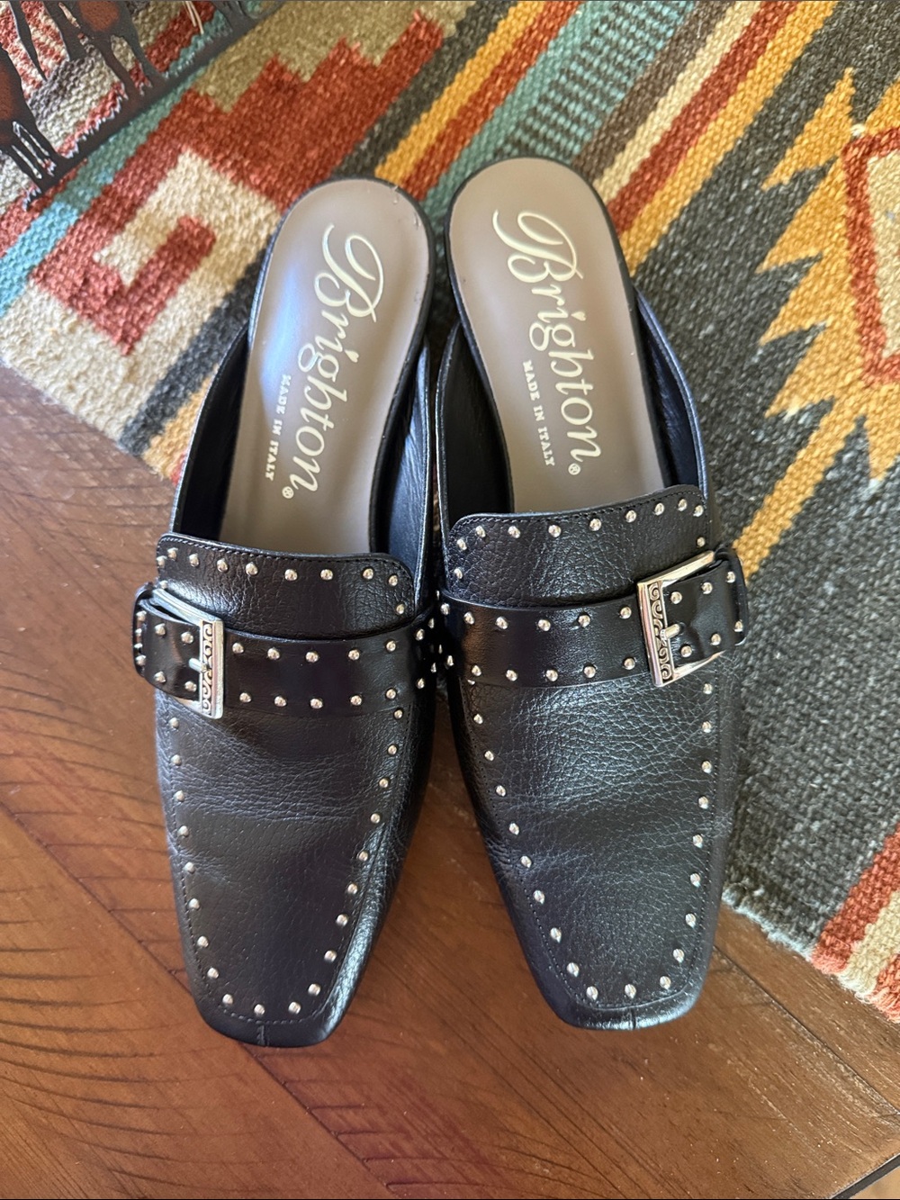 Brighton Black Studded Leather Slip-Ons - Picture 2 of 3